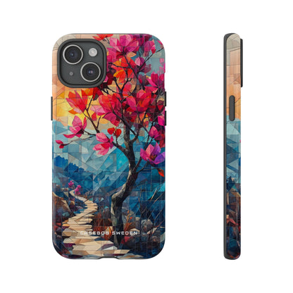 Vibrant Geometric Tree Landscape iPhone 15 - Tough Phone Case