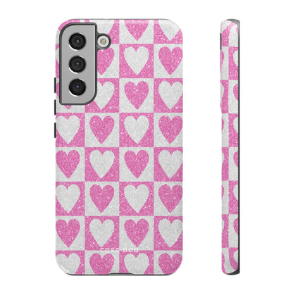 Glitter Heart Grid Samsung S22 Plus Case - Tough