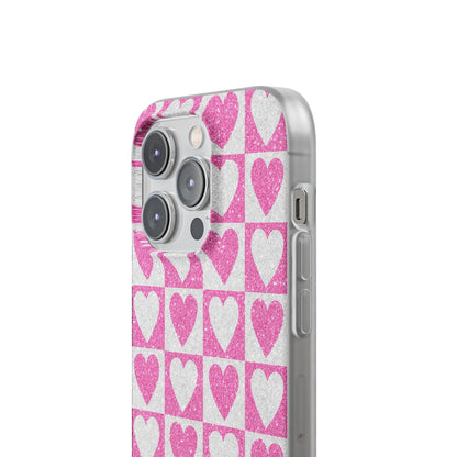 Glitter Heart Grid iPhone 14 Pro Case - Soft