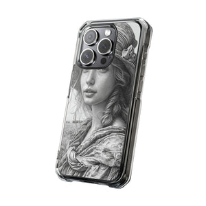 Serene Sketch Portrait - Phone Case for iPhone (Clear Impact - Magnetic)