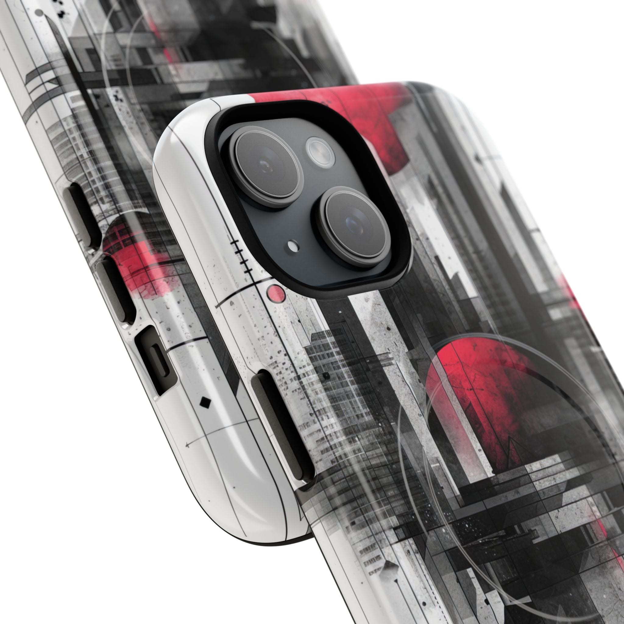 Crimson Gridlines Cityscape iPhone 15 - Tough+