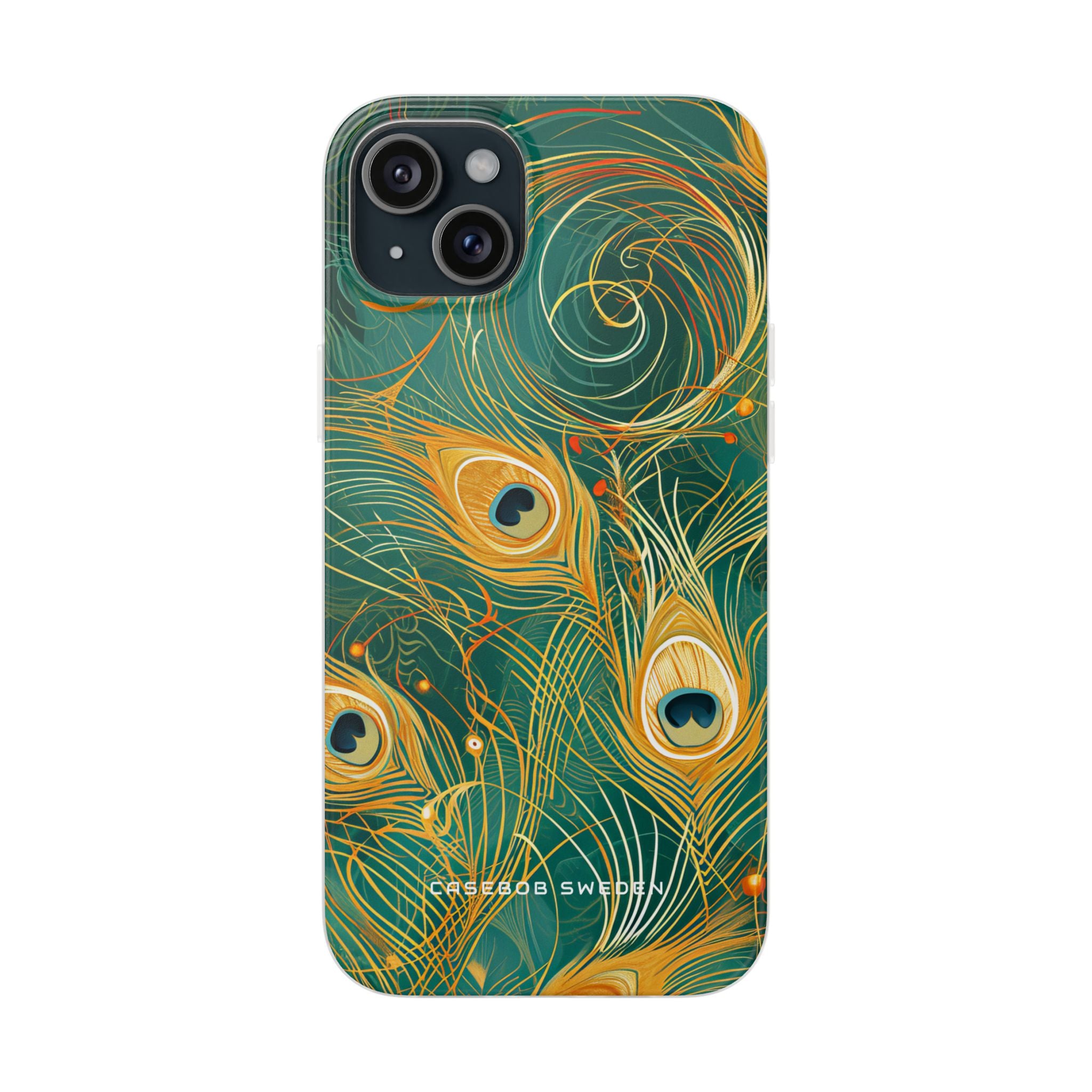 Peacock Elegance in Teal and Gold iPhone 15 - Flexi Phone Case