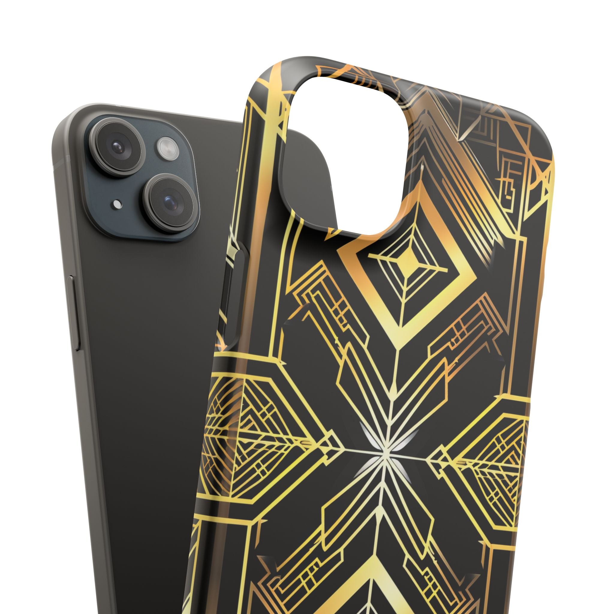 Golden Geometric Opulence iPhone 15 - Slim Phone Case