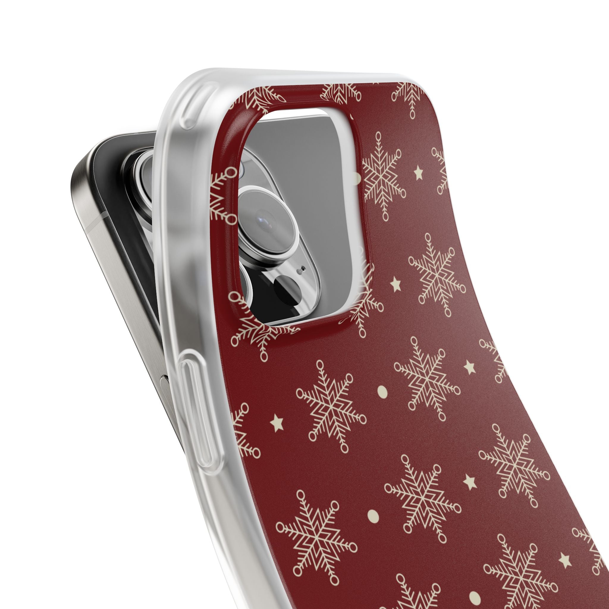 Cream Snowflake Crimson iPhone 16 Pro Max Case - Soft