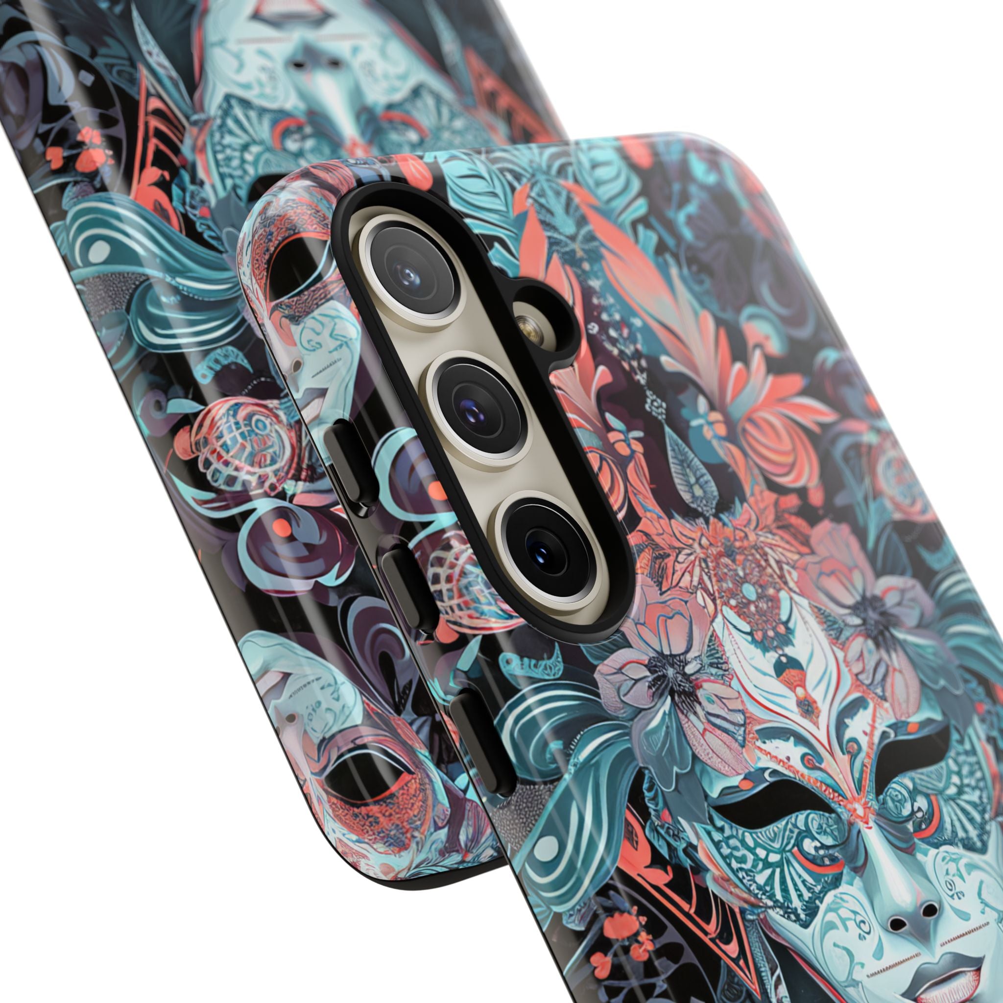 Mystic Teal Coral Mask - Tough Samsung S24 Phone Case