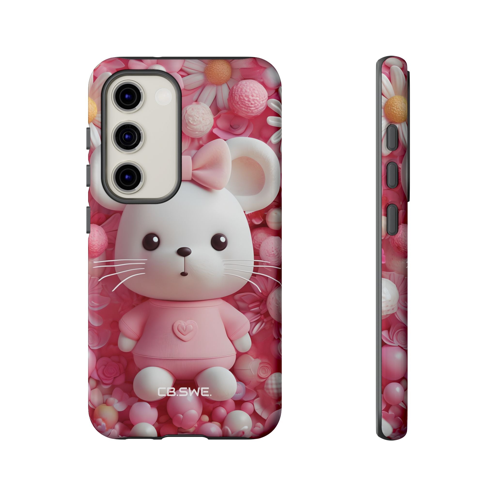 Adorable 3D Rendered White Mouse Plush Toy Floral Samsung S23 - Tough