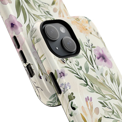 Soft Green Lavender Floral Pattern - Tough + MagSafe® iPhone 15 Phone Case