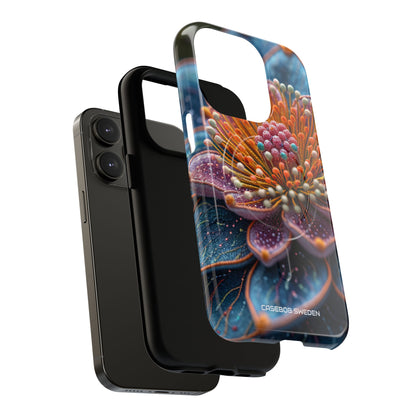 Blue-Orange Floral Swirl - Tough + MagSafe® iPhone 14 Phone Case