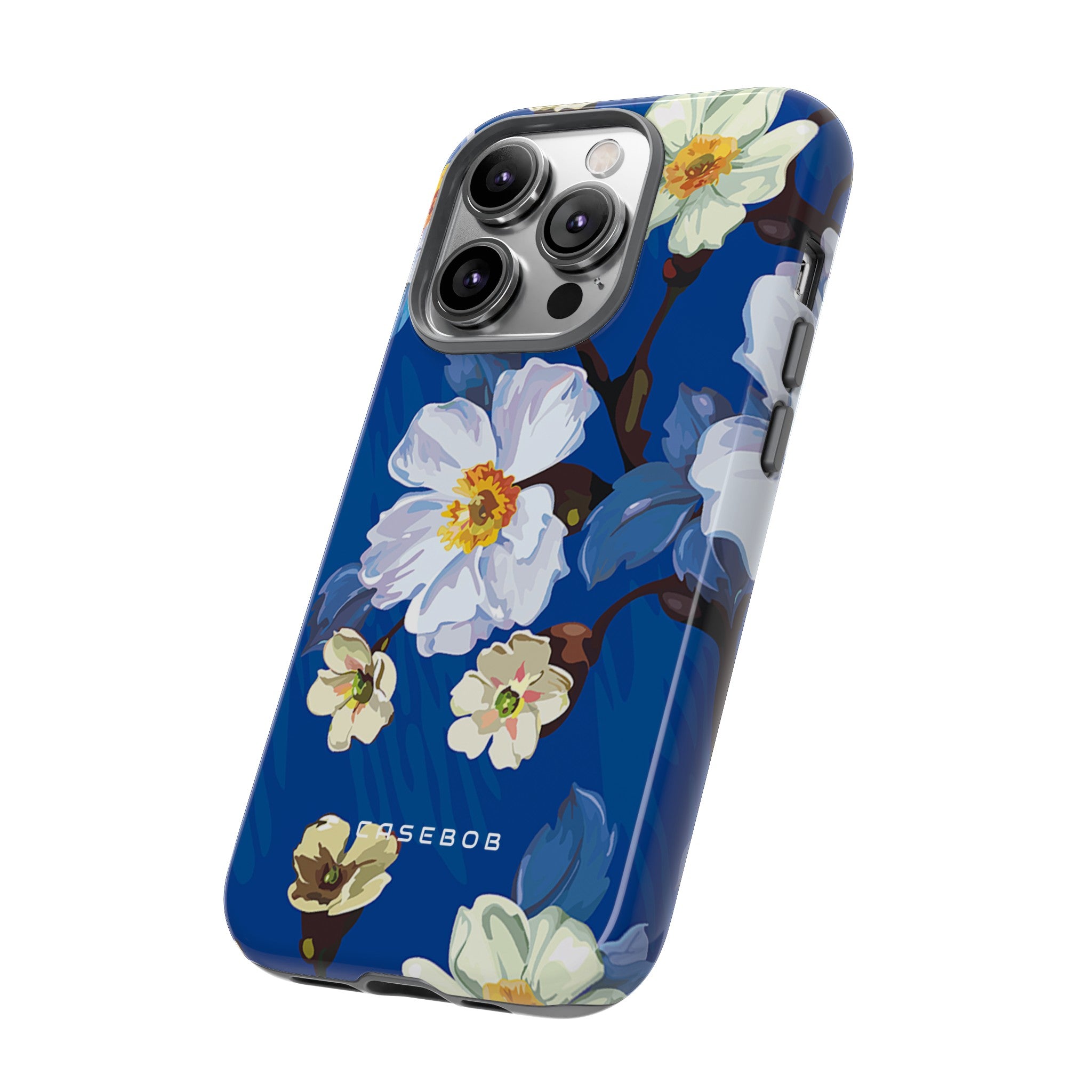 Elegant Flower on Blue iPhone Case | Tough