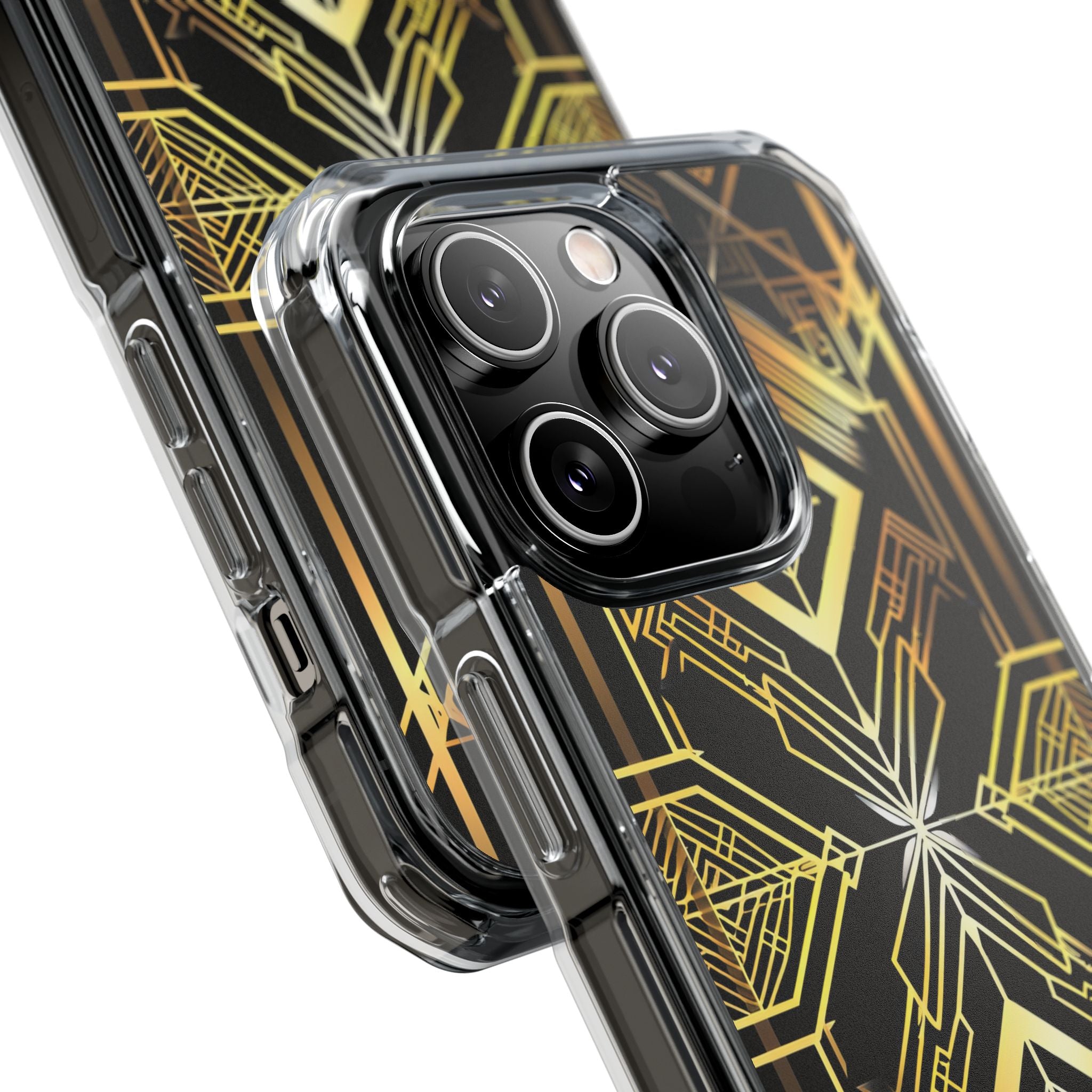 Golden Geometric Opulence iPhone 14 - Clear Impact Phone Case