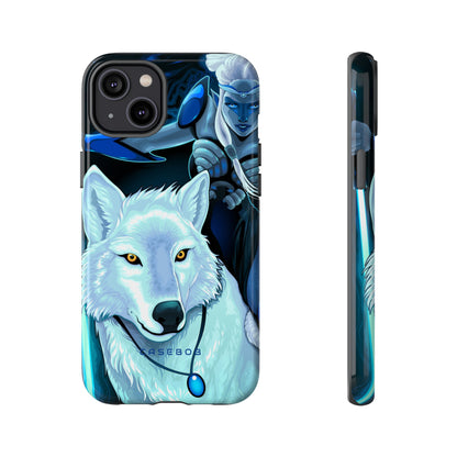 Elf with white wolf - Protective Phone Case