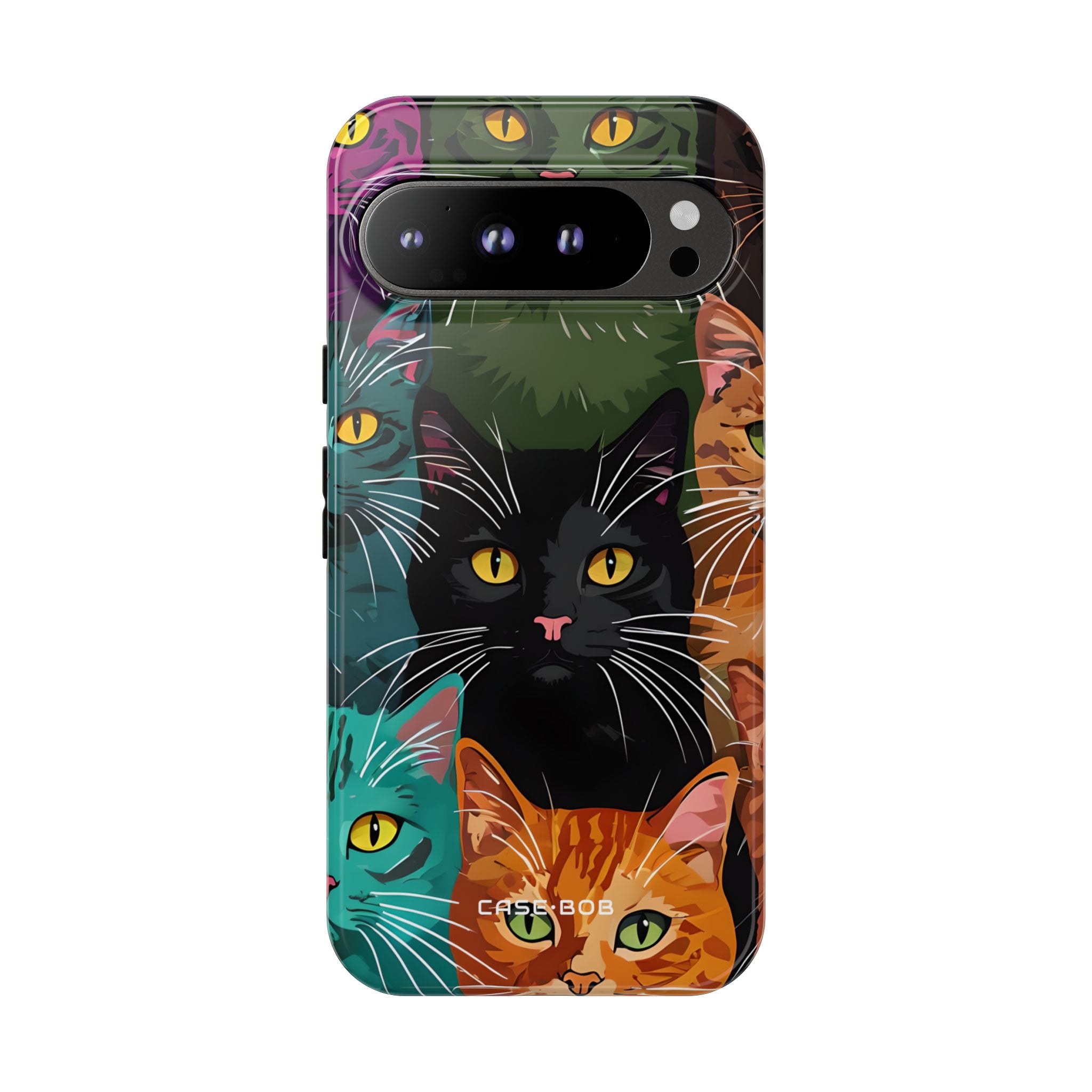 Teal Cat Grid Google Pixel 9 Pro XL Case - Tough
