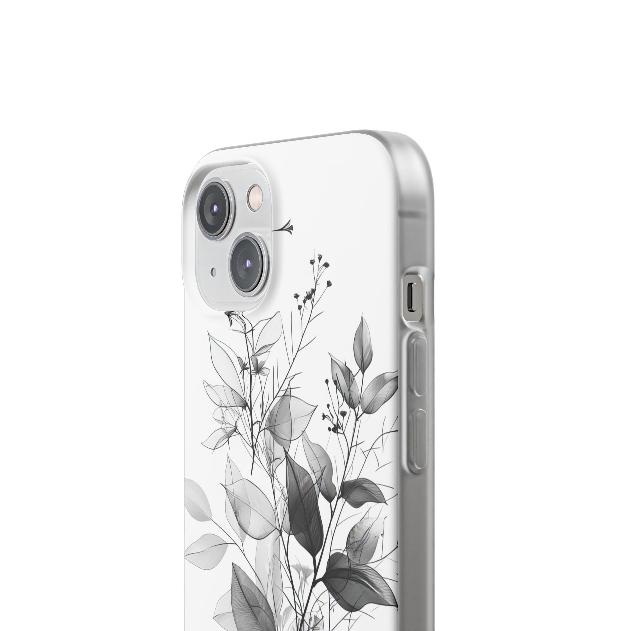 Veined Leaves Gray iPhone 14 Case - Soft