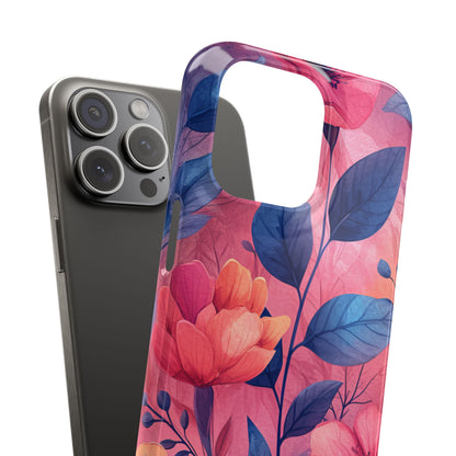 Pink Blue Floral - Slim iPhone 15 Phone Case