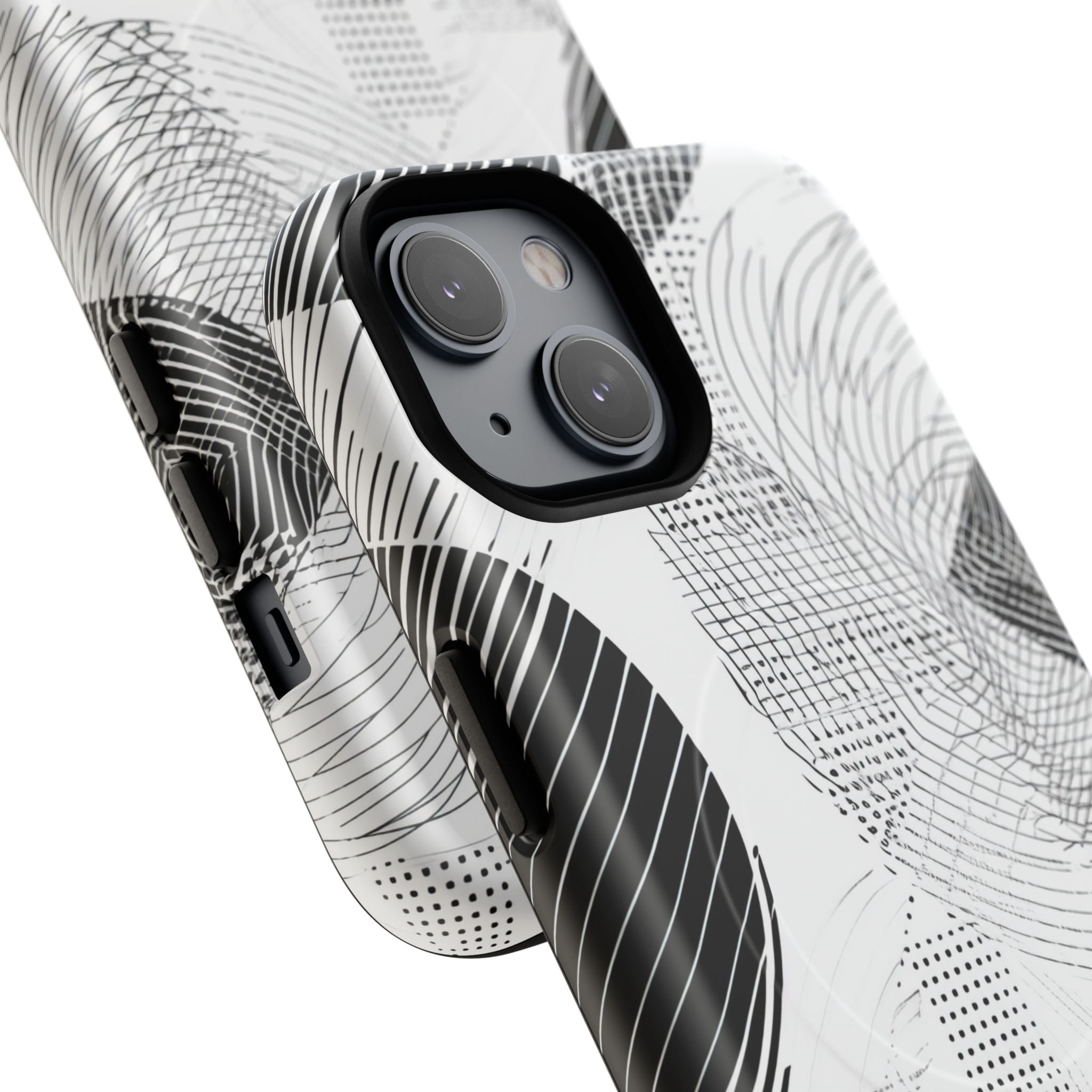 Geometric Monochrome Flow iPhone 14 | Tough+ Phone Case