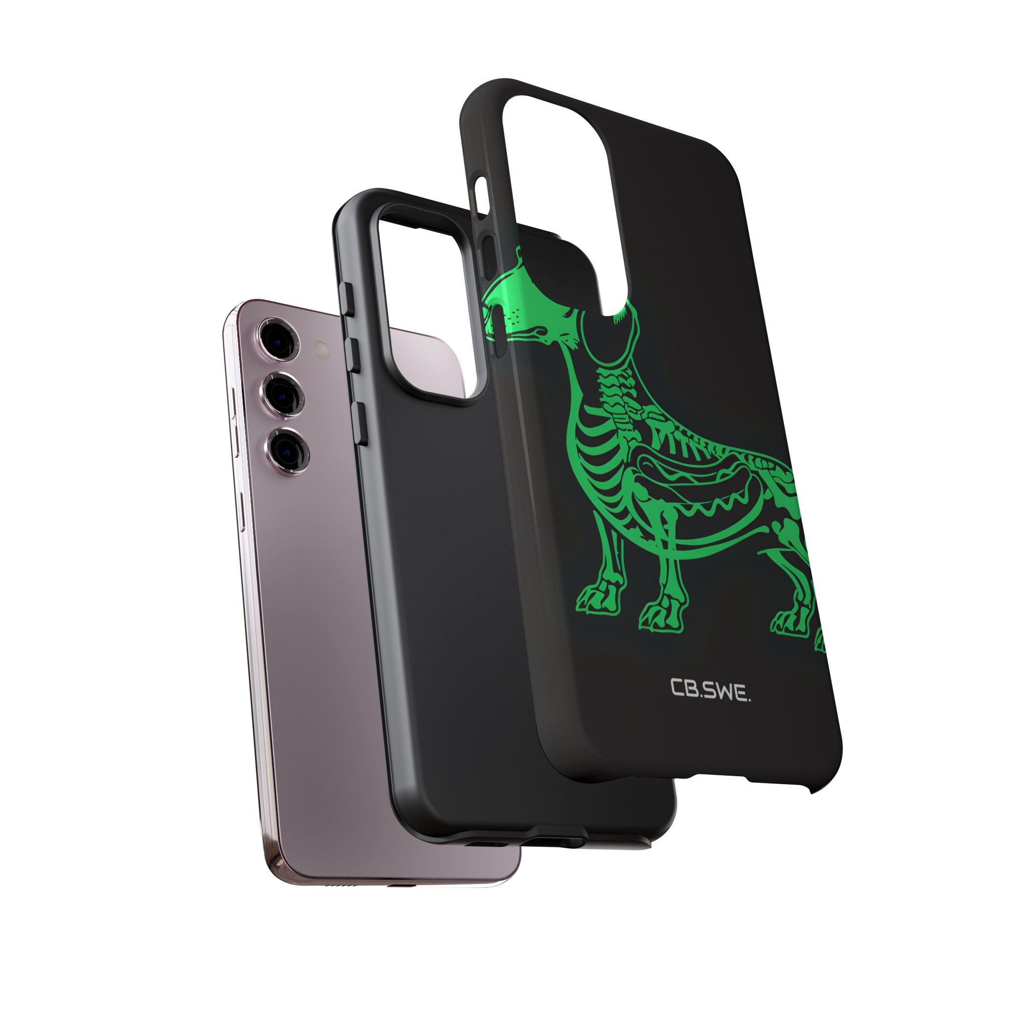 Neon Green Dachshund X-Ray Illustration Hotdog Phone Cover Samsung S23 - Tough