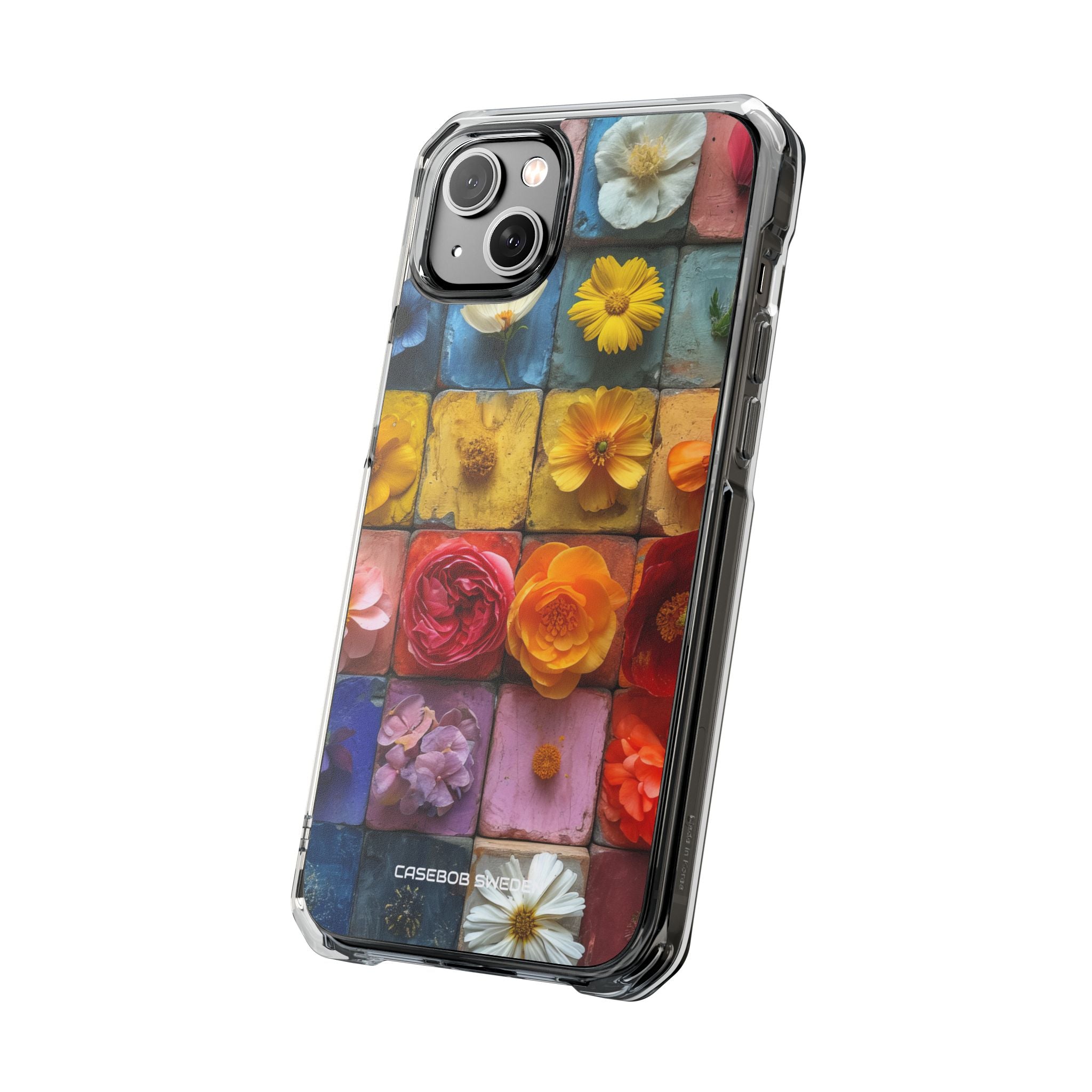 Vibrant Floral Tiles - Clear Impact iPhone 14 Phone Case