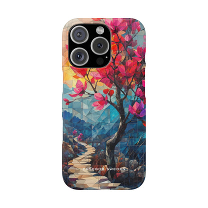 Vibrant Geometric Tree Landscape iPhone 16 - Slim Phone Case