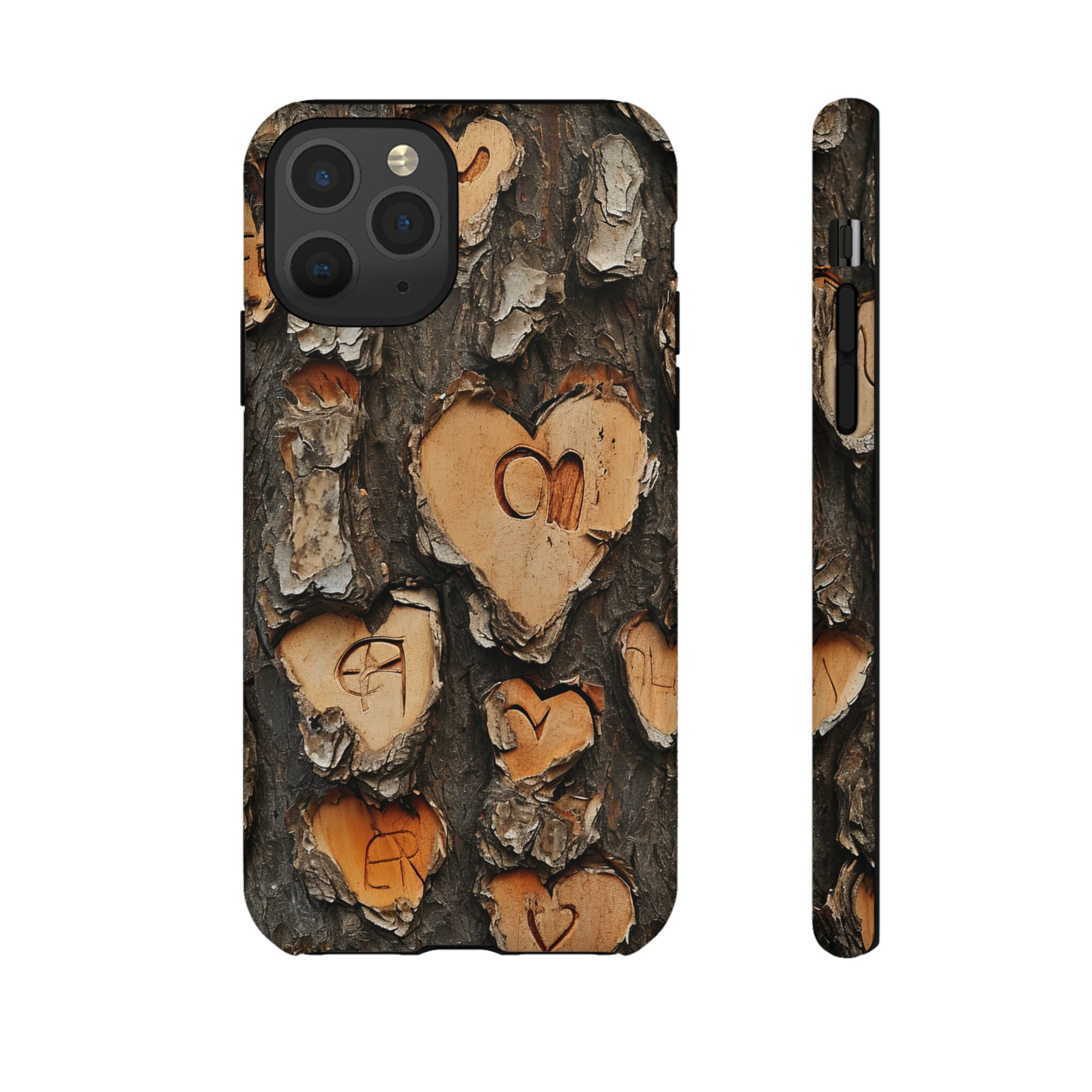 Carved Heart Trees & Initials - Protective Phone Case