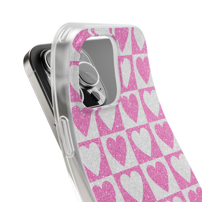 Glitter Heart Grid iPhone 16 Pro Max Case - Soft