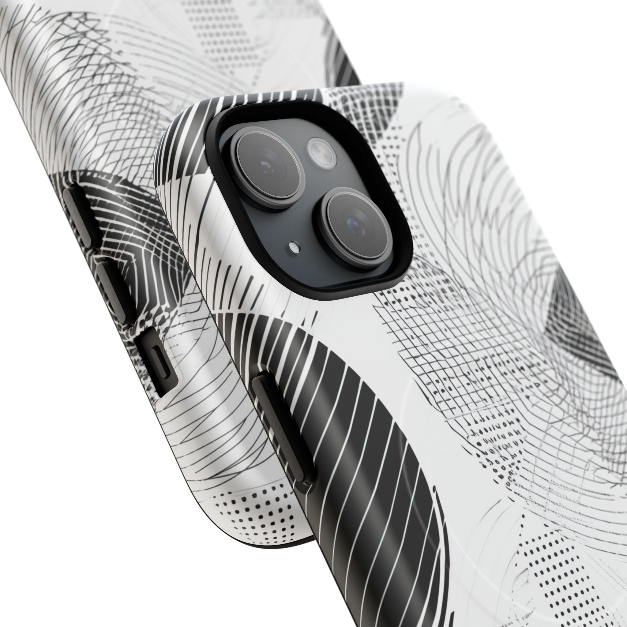 Geometric Monochrome Flow iPhone 15 | Tough+ Phone Case