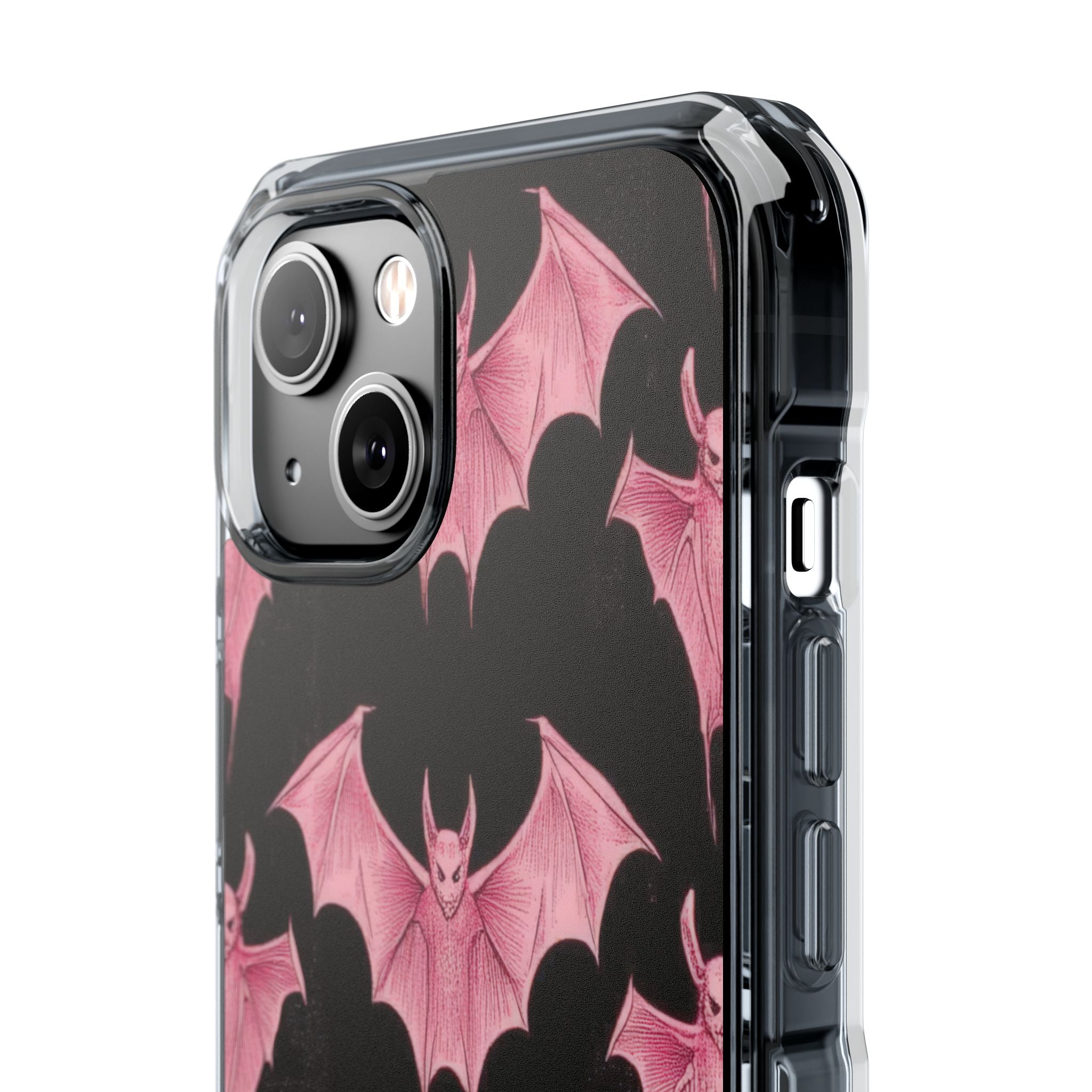 Gothic Pink Bats Aflame iPhone 14 - Clear Impact Phone Case