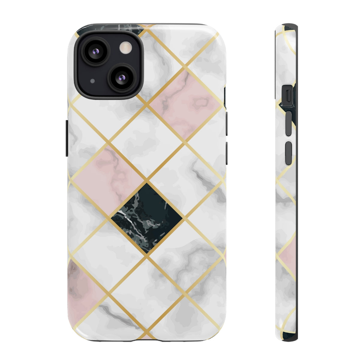 Pink Marble Geometric iPhone Case (Protective) iPhone 13 Glossy Phone Case