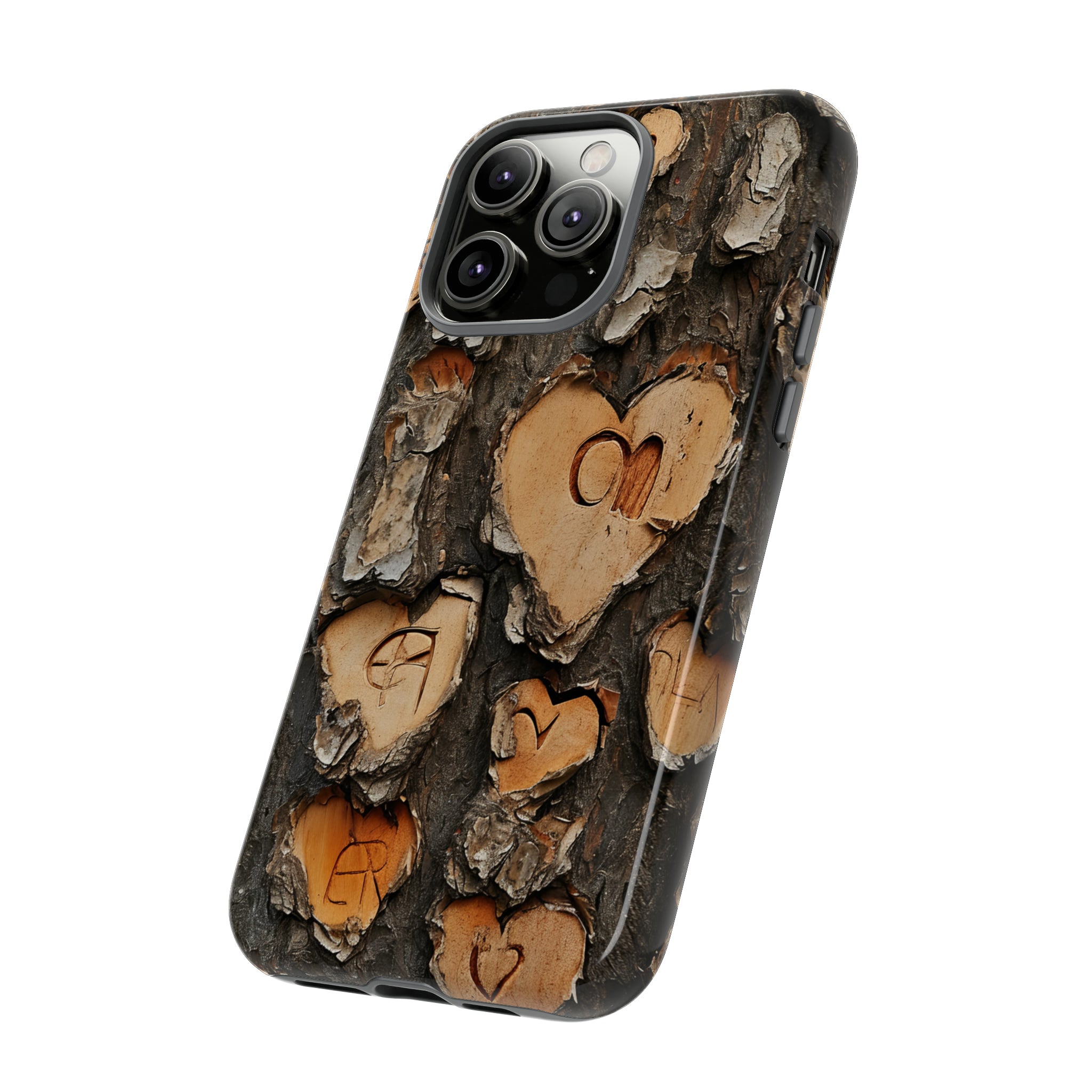 Carved Heart Trees & Initials - Protective Phone Case