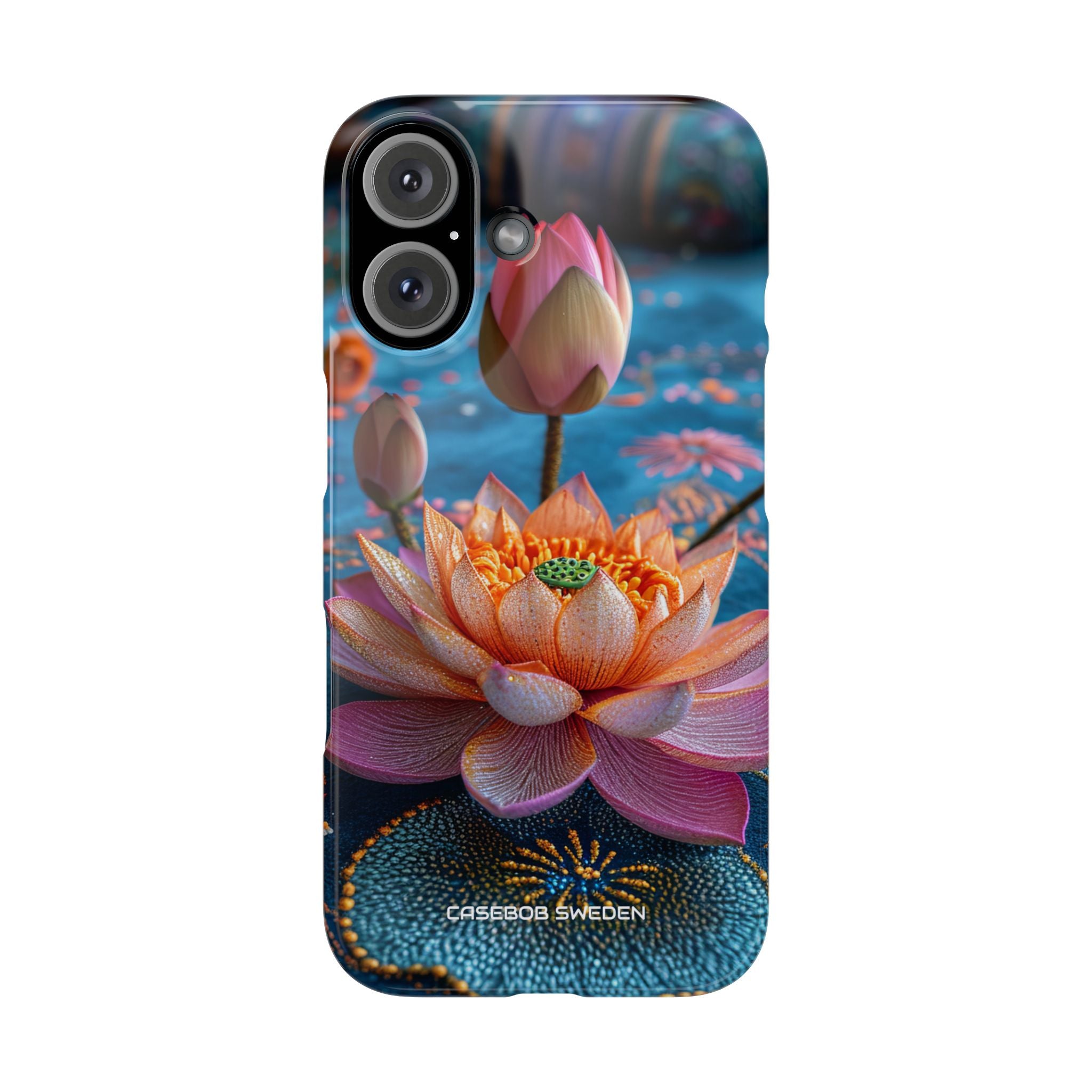 Vibrant Lotus Embroidery - Slim iPhone 16 Phone Case