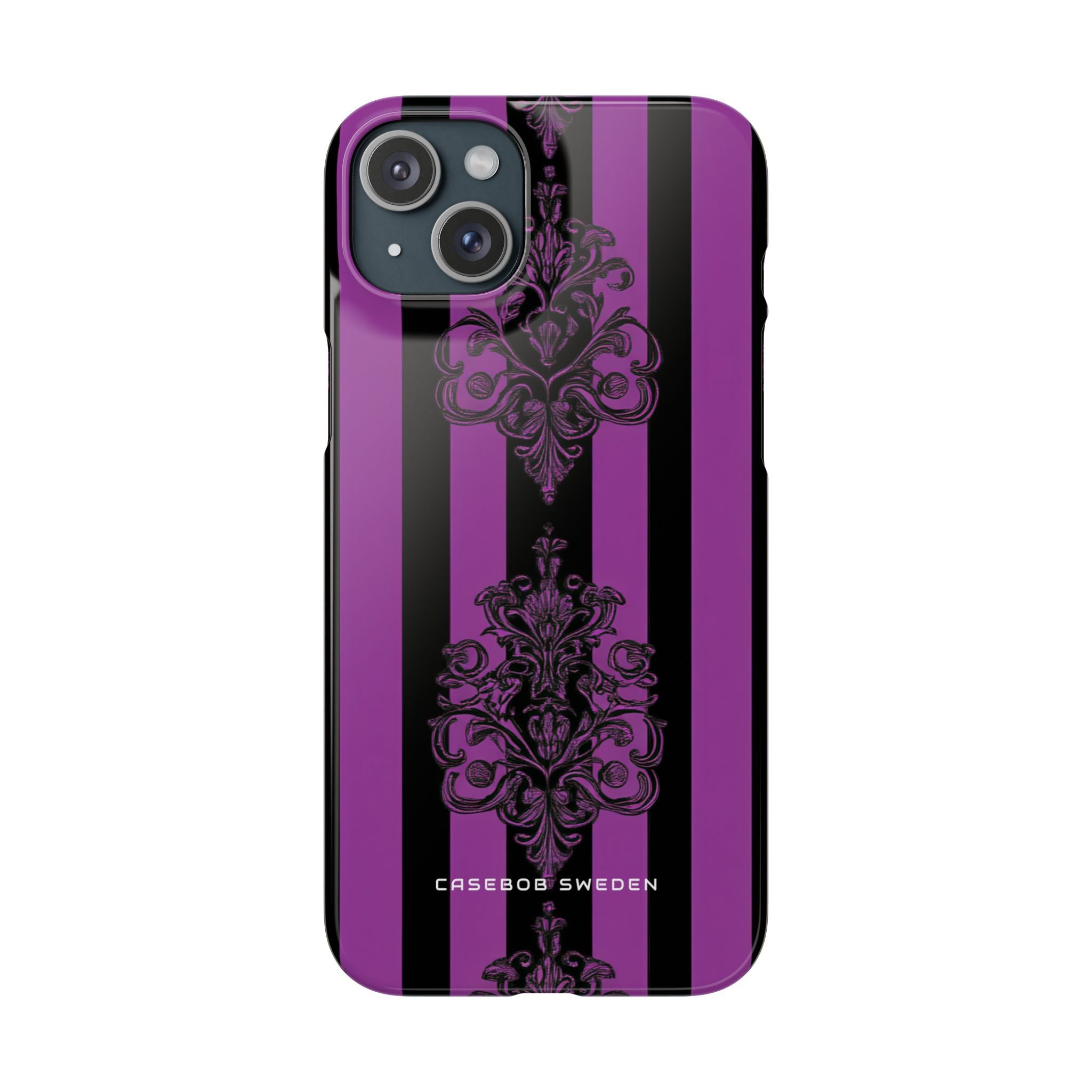 Gothic Elegance with Vertical Stripes and Ornamental Motifs iPhone 15 - Slim Phone Case