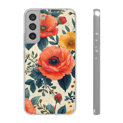 Vibrant Botanical Poppies - Flexi Samsung S22 Phone Case