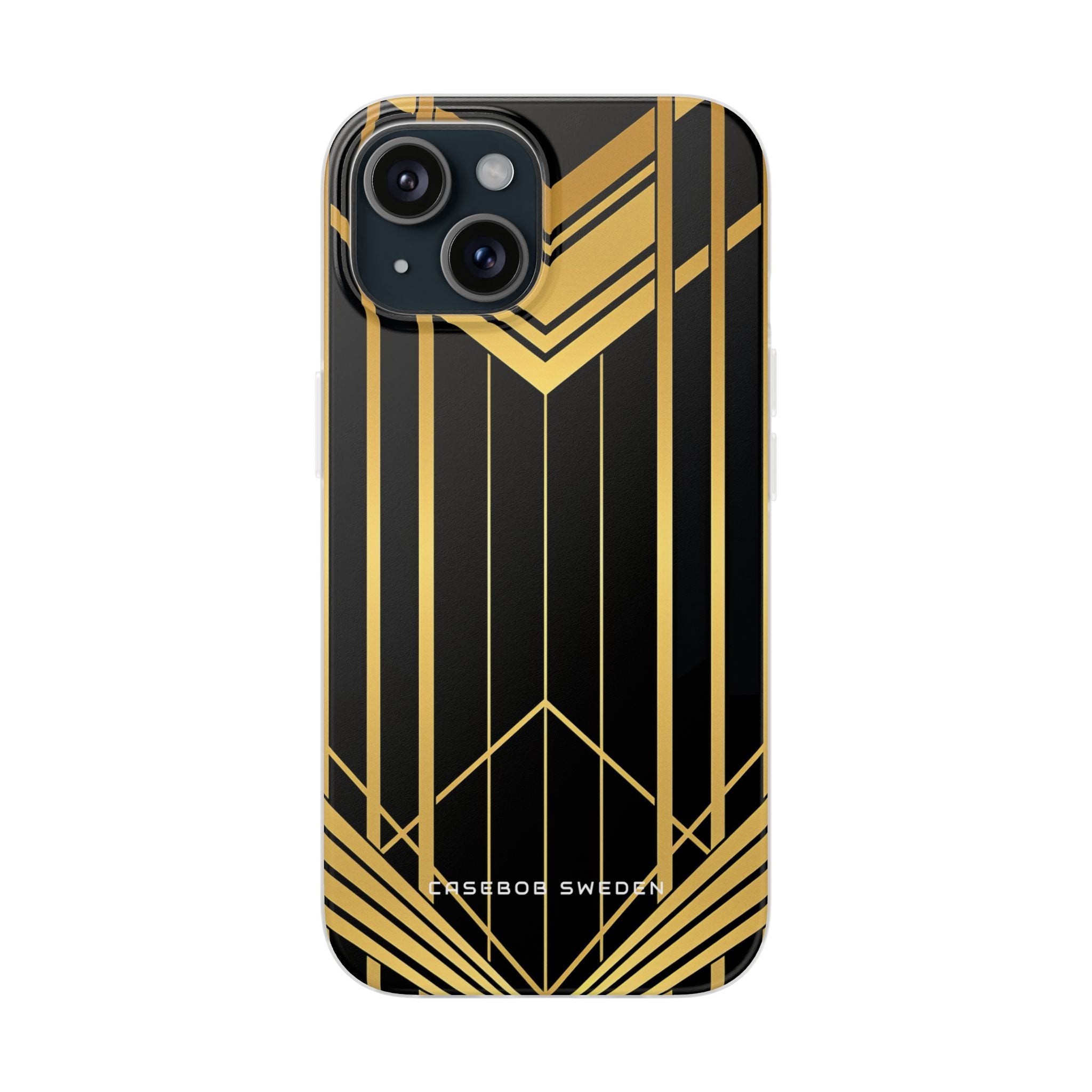 "Goldene Art Deco Symmetrie in geometrischer Eleganz" iPhone 15 - Flexi-Handyhülle