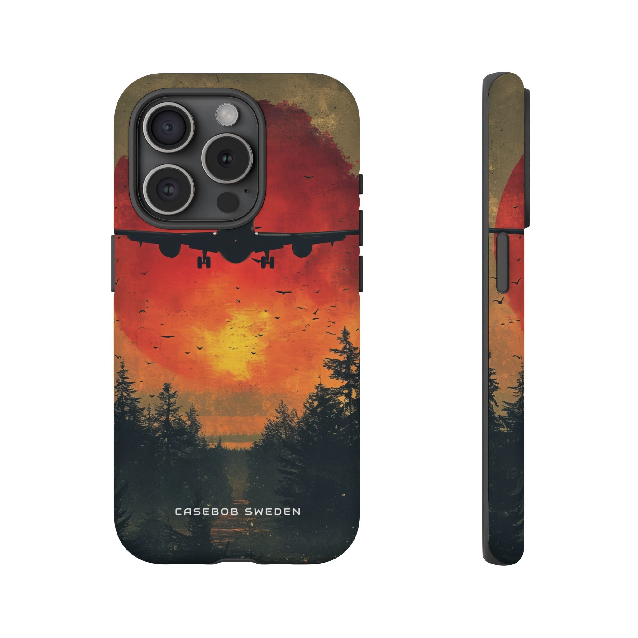 Vintage Sunset Airplane Silhouette iPhone 15 - Tough Phone Case