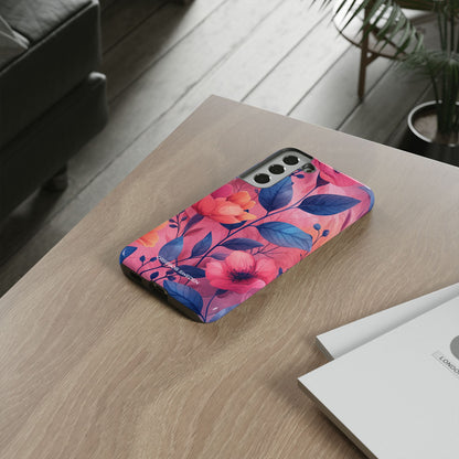 Pink Blue Floral - Tough Samsung S22 Phone Case