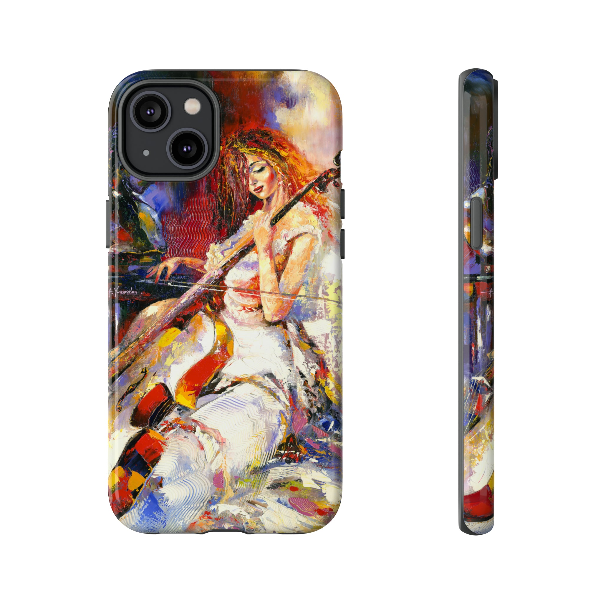 Oil panting - Girl playing Violoncello - Protective Phone Case