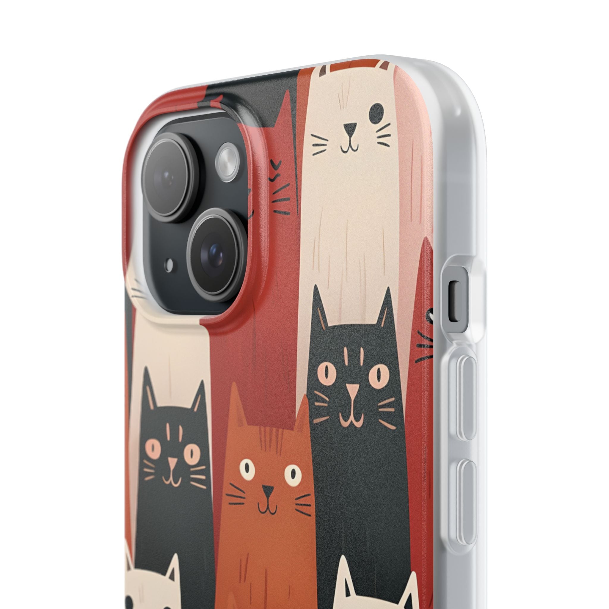 Elongated Cats Black iPhone 15 Case - Soft