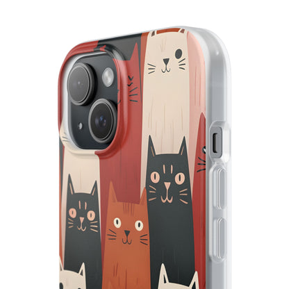 Elongated Cats Black iPhone 15 Case - Soft