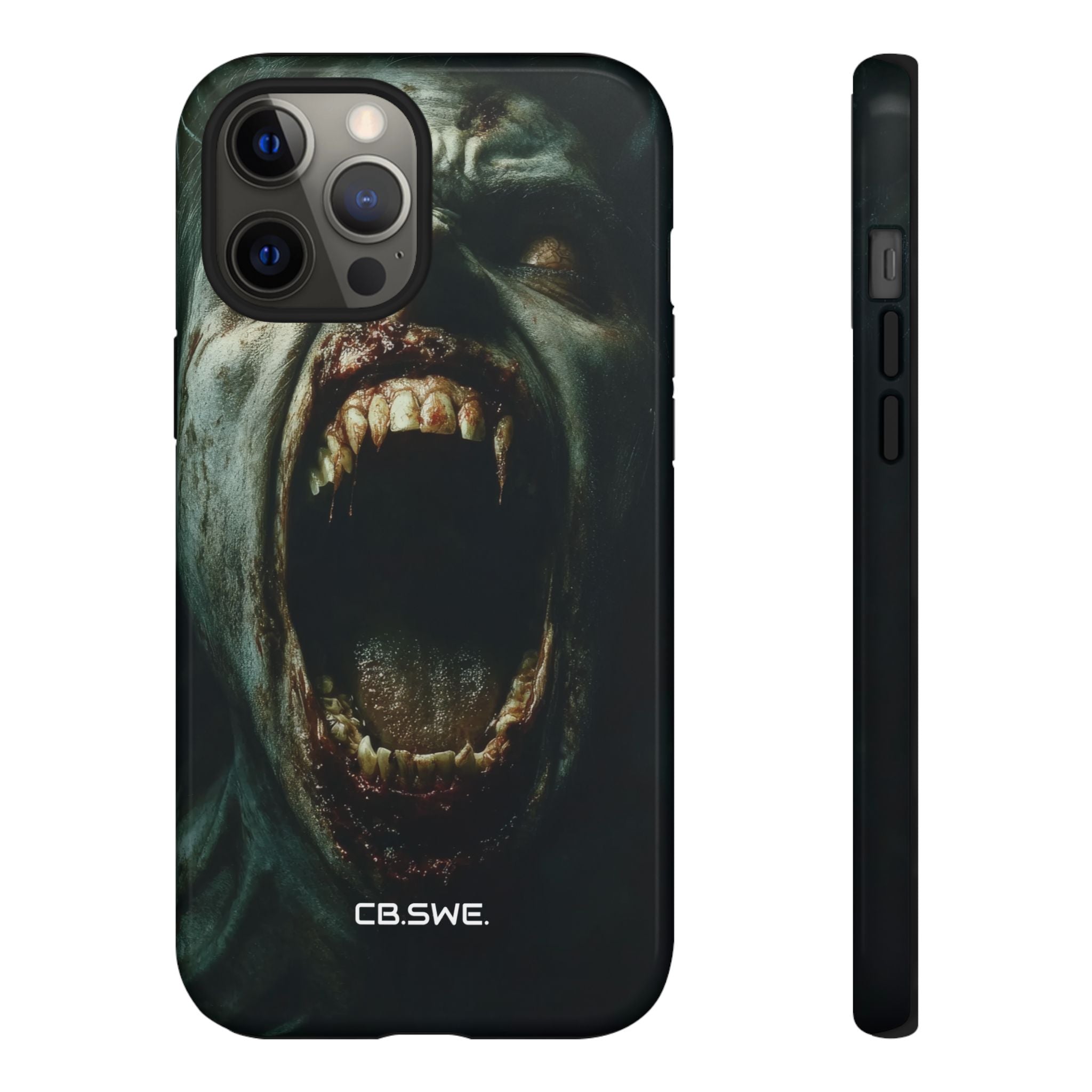 A zombie with sharp teeth mouth open showing vamp iPhone 12 - Tough