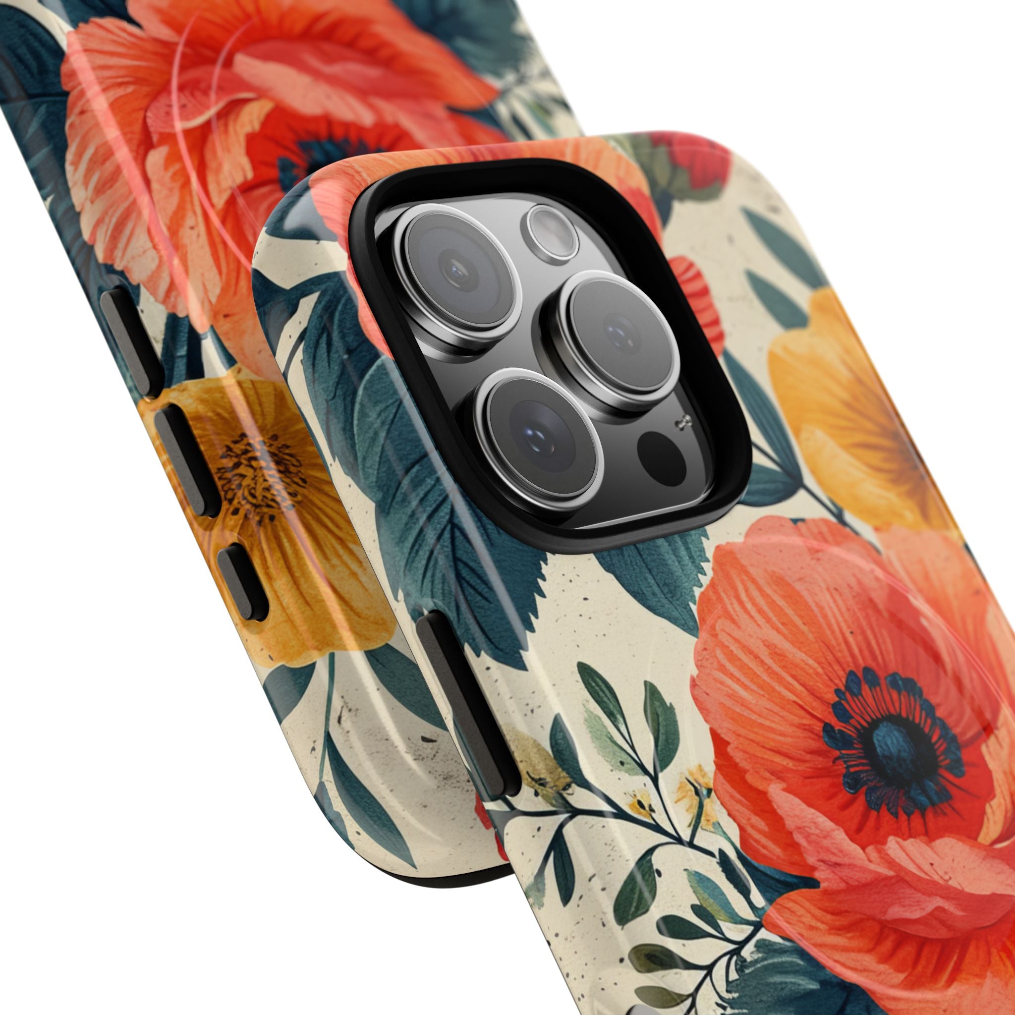 Vibrant Botanical Poppies - Tough + MagSafe® iPhone 16 Phone Case