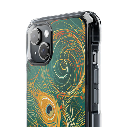 Peacock Elegance in Teal and Gold iPhone 15 - Clear Impact Phone Case