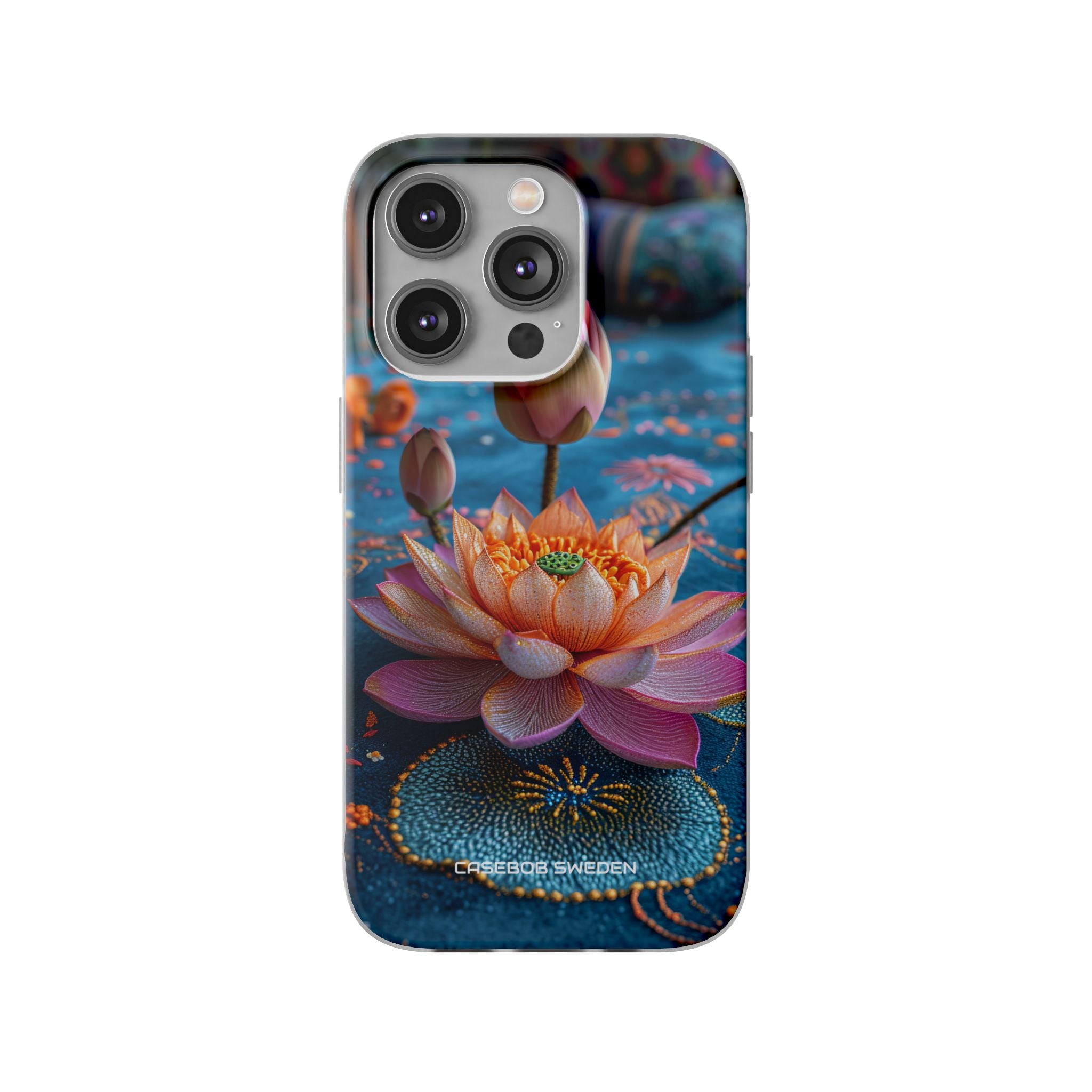 Vibrant Lotus Embroidery - Flexi iPhone 14 Phone Case