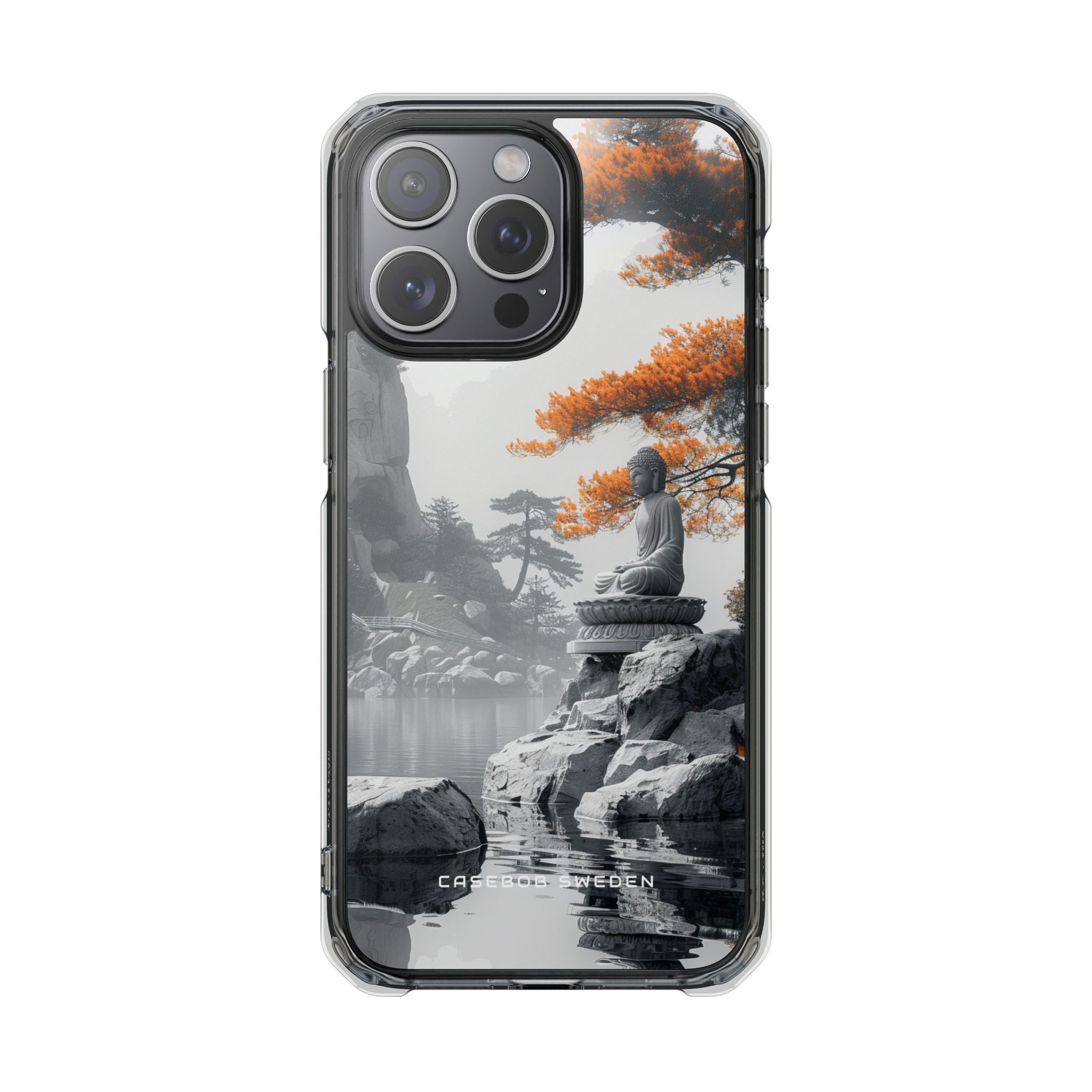 Zen Serenity: Tranquil Landscape with Buddha and Pagoda iPhone 15 - Clear Impact Phone Case