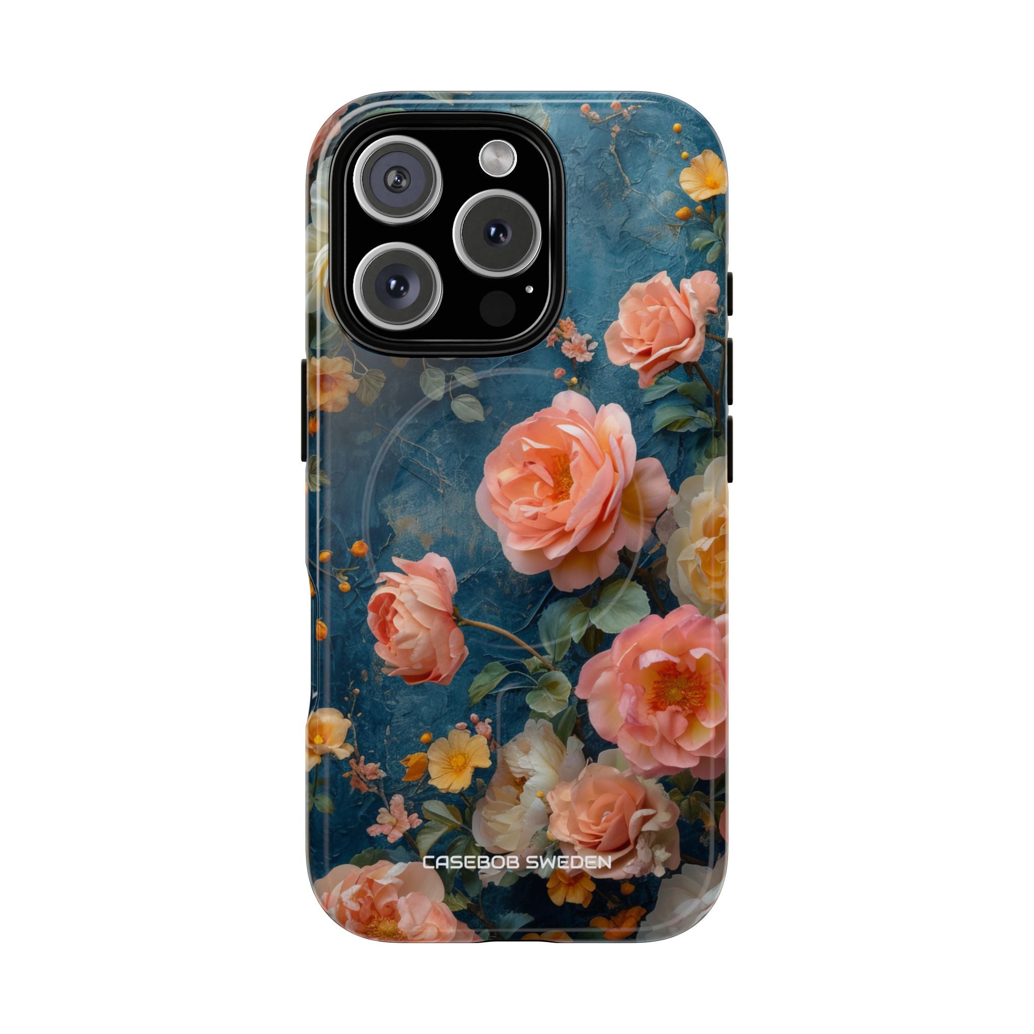 Blue Floral Elegance - Tough + MagSafe® iPhone 16 Phone Case