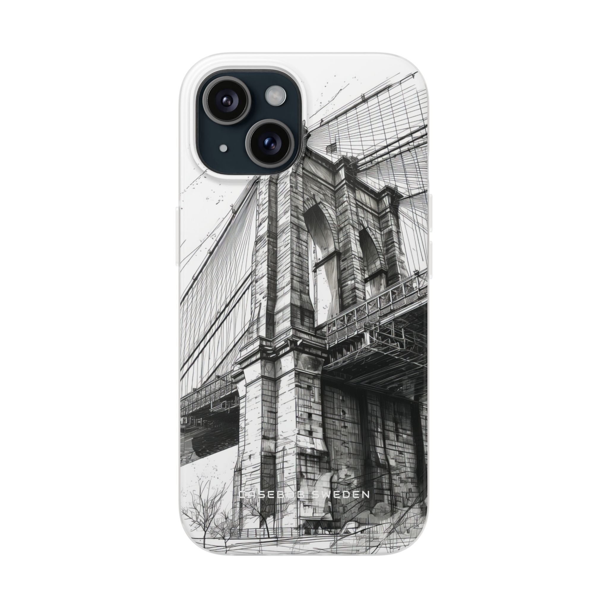 Suspension Bridge Line Art Illustration iPhone 15 - Flexi Phone Case