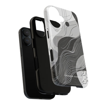 Fluid Rhythms: Monochrome Line Flow iPhone 16 | Tough+ Phone Case