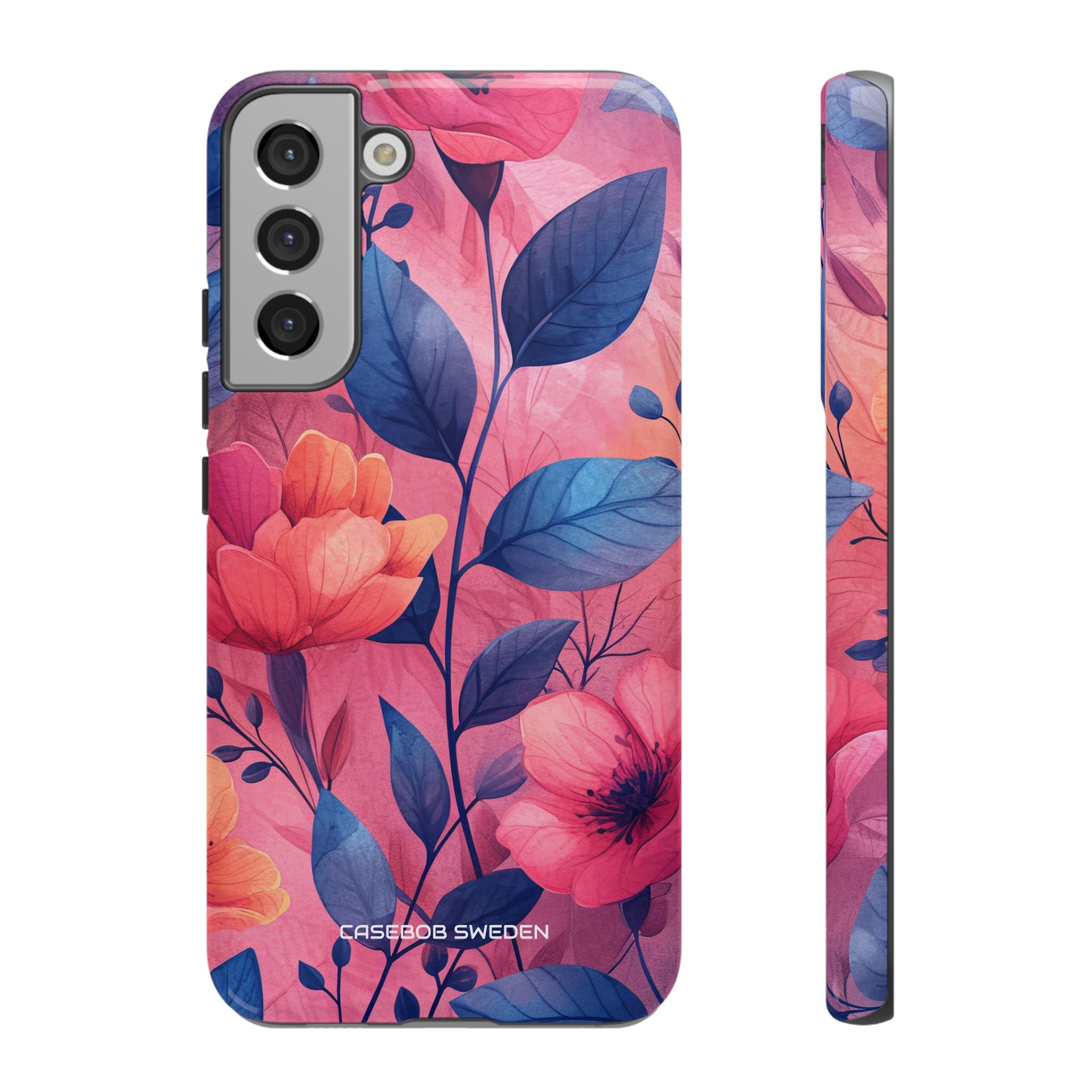 Pink Blue Floral - Tough Samsung S22 Phone Case