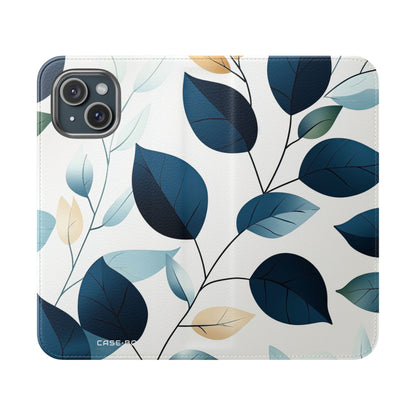 Navy Leaf Veins - iPhone 15 Case - Wallet