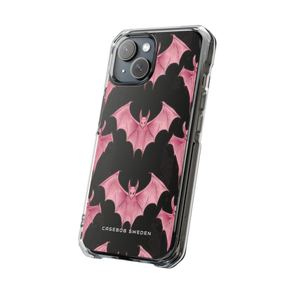 Gothic Pink Bats Aflame iPhone 15 - Clear Impact Phone Case