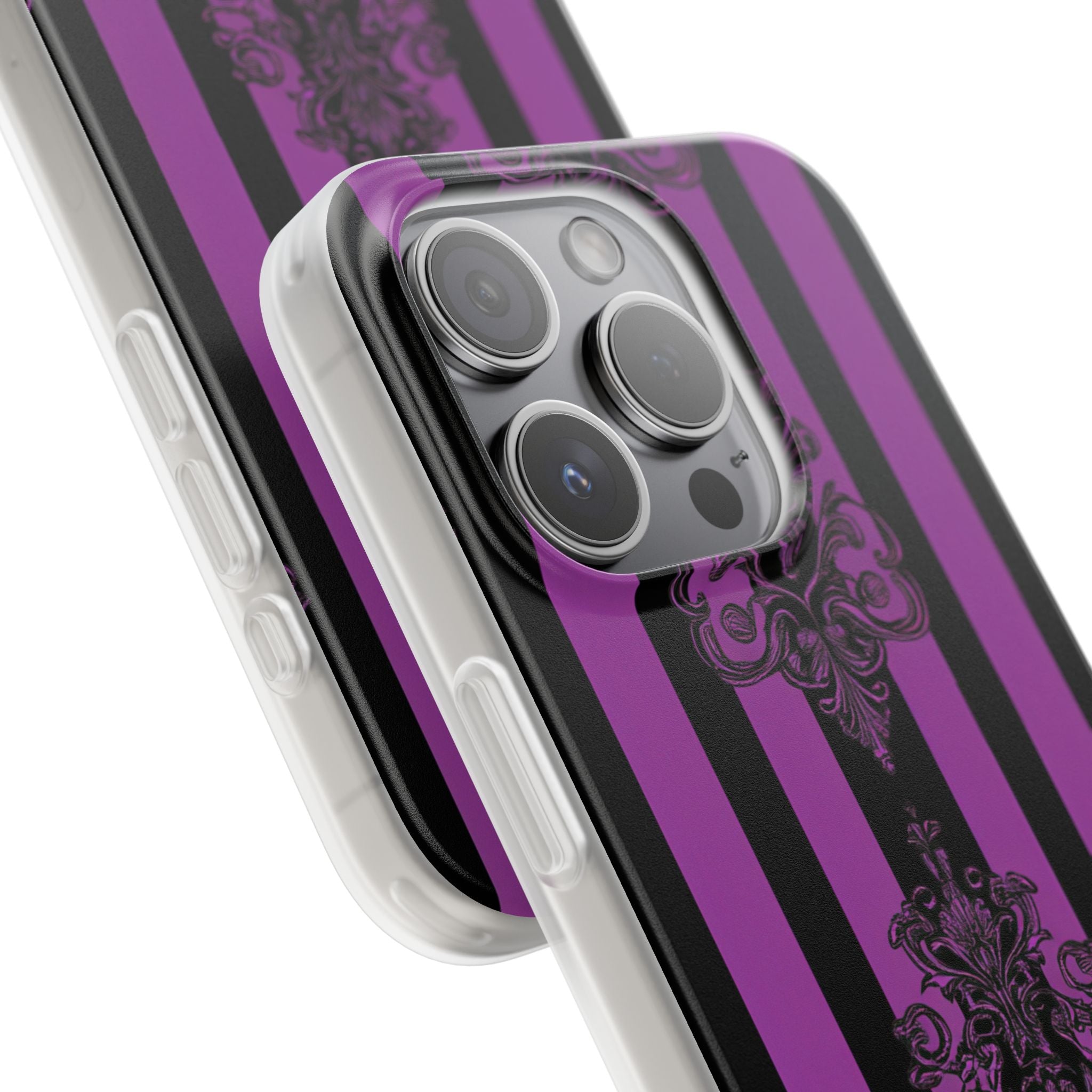 Gothic Elegance with Vertical Stripes and Ornamental Motifs iPhone 15 - Flexi Phone Case