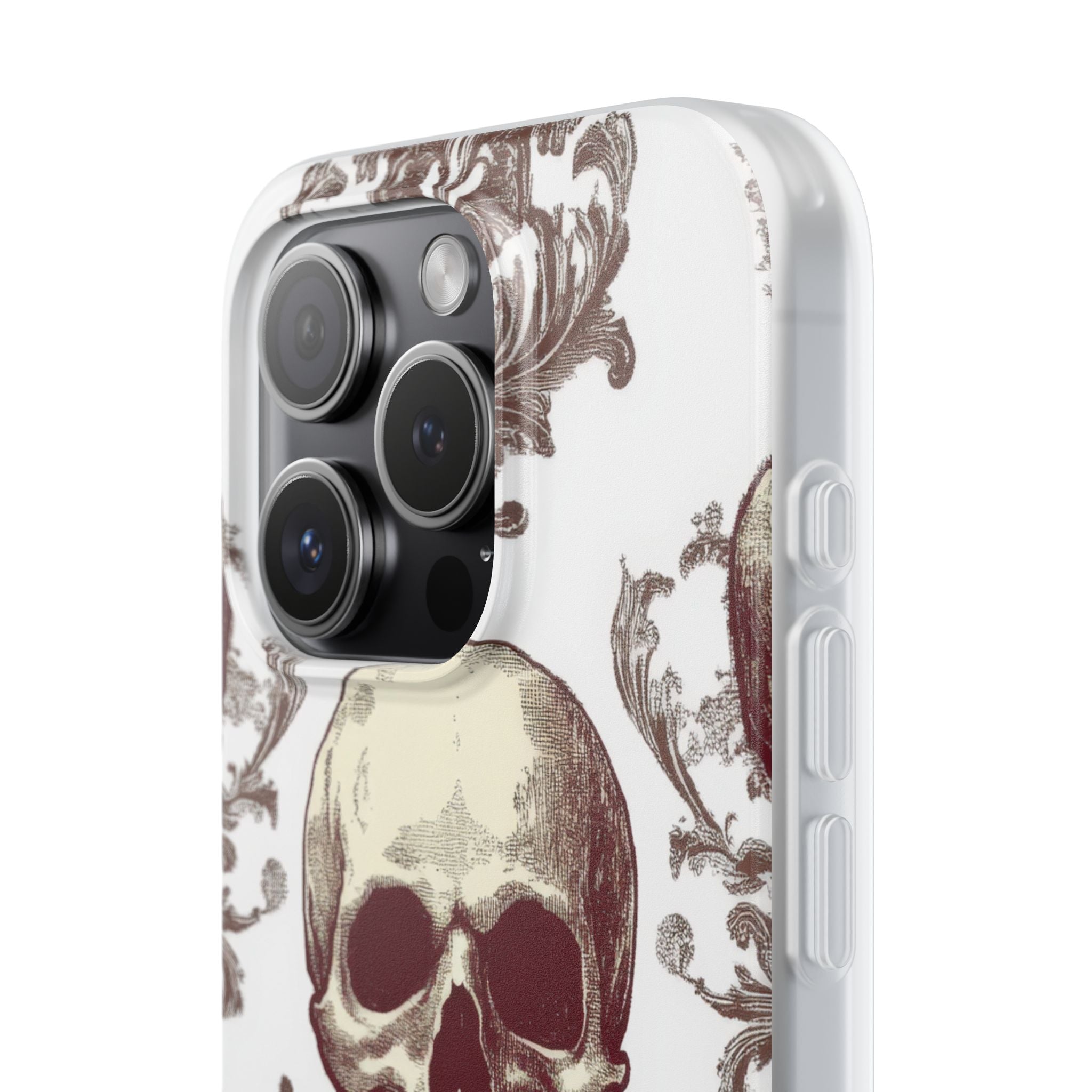 Gothic Skulls and Ornate Foliage iPhone 15 - Flexi Phone Case